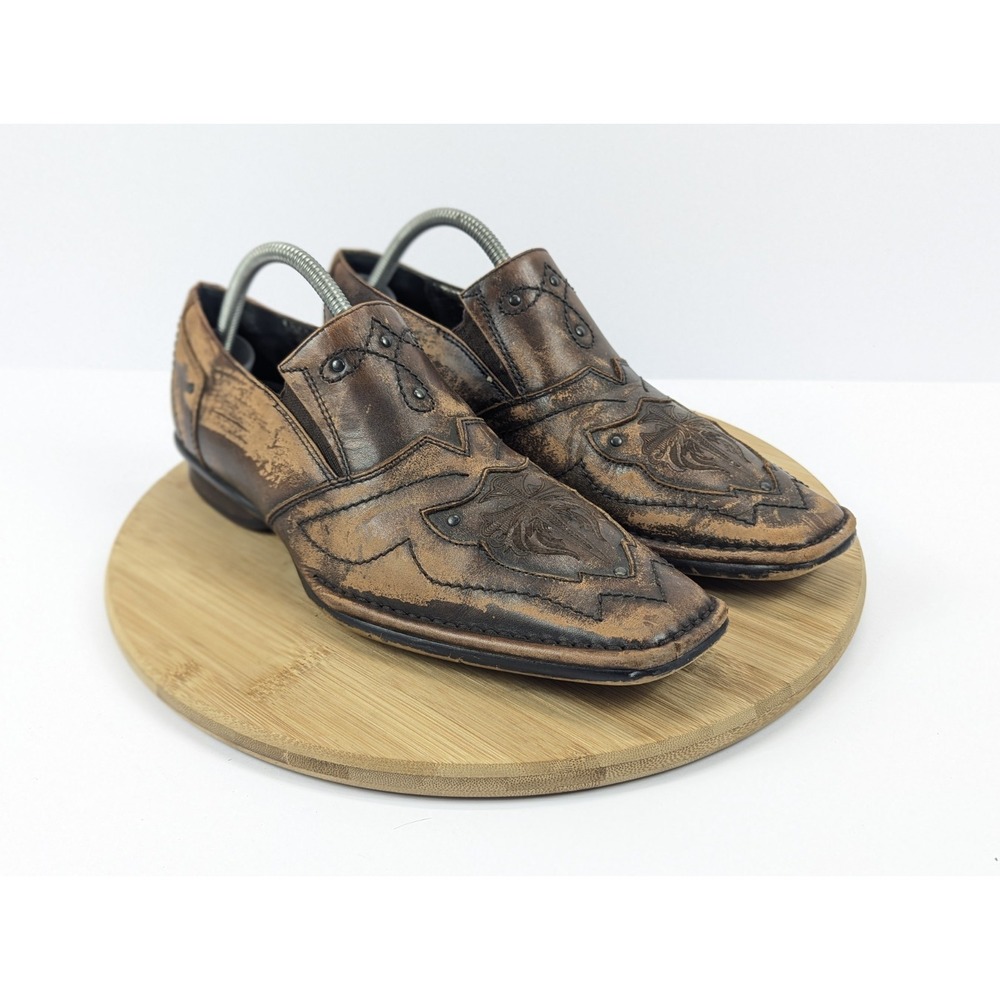Mark Nason Loafer Dress Shoe Western Mens 8 Brown Leather Square‎ Toe Lounge